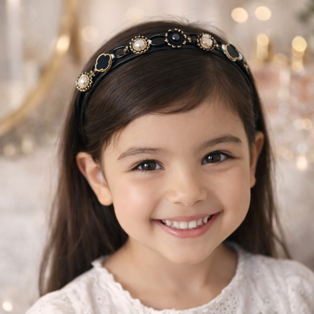 Premium Decorative Headband Stylish Black  Gold Finish Hair Band (1 Pc)