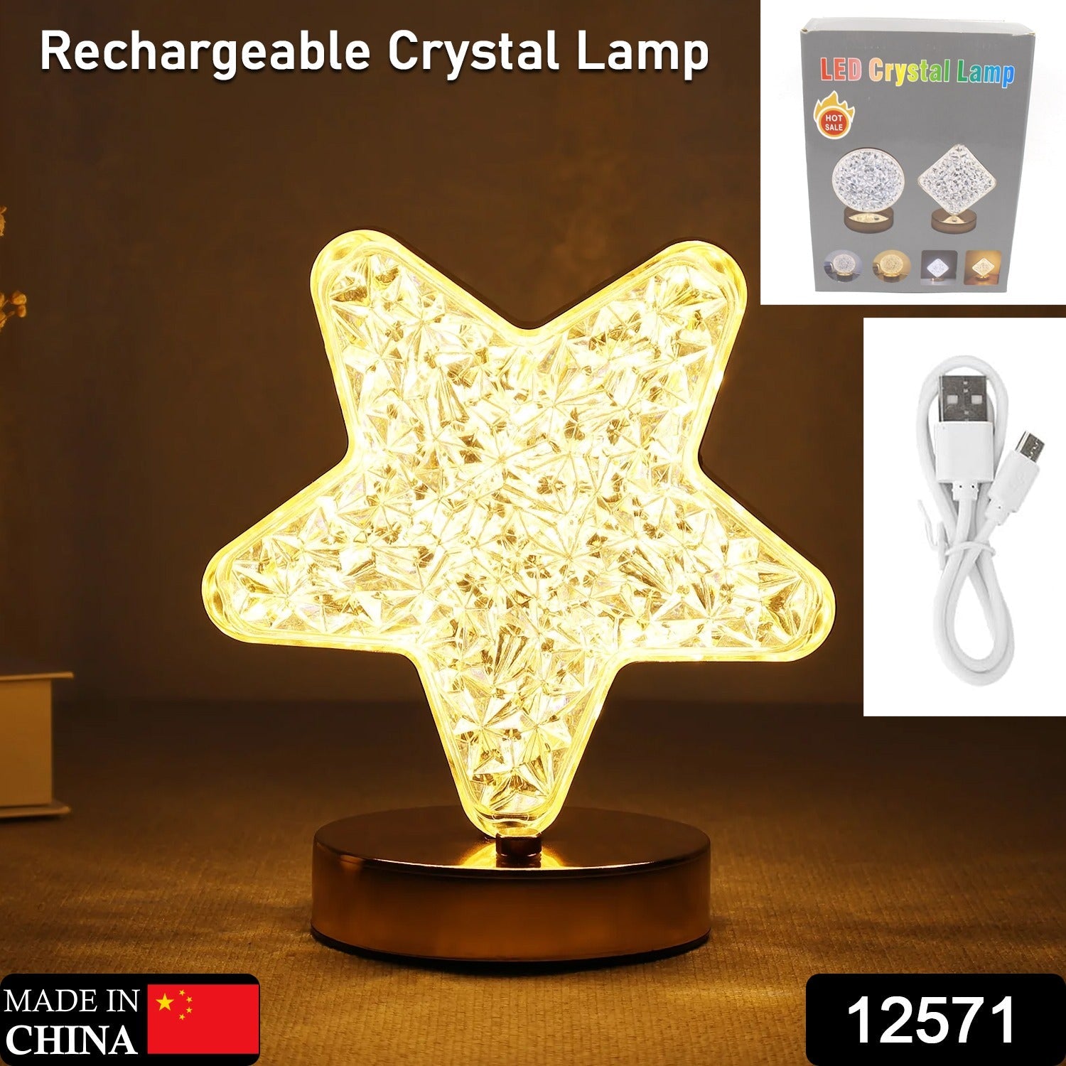 Close-up of the decorative Crystal Diamond Lamp showing intricate light patterns.