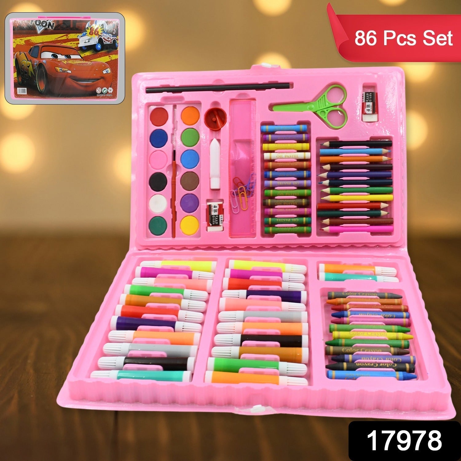 Assortment of non-toxic crayons, oil pastels, and markers from the Craftily art set.