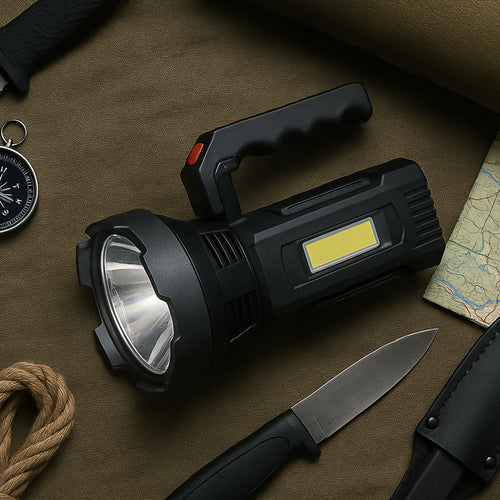 Heavy-duty Rechargeable Usb Led Hand Torch With Cob Side Light (1 Pc)