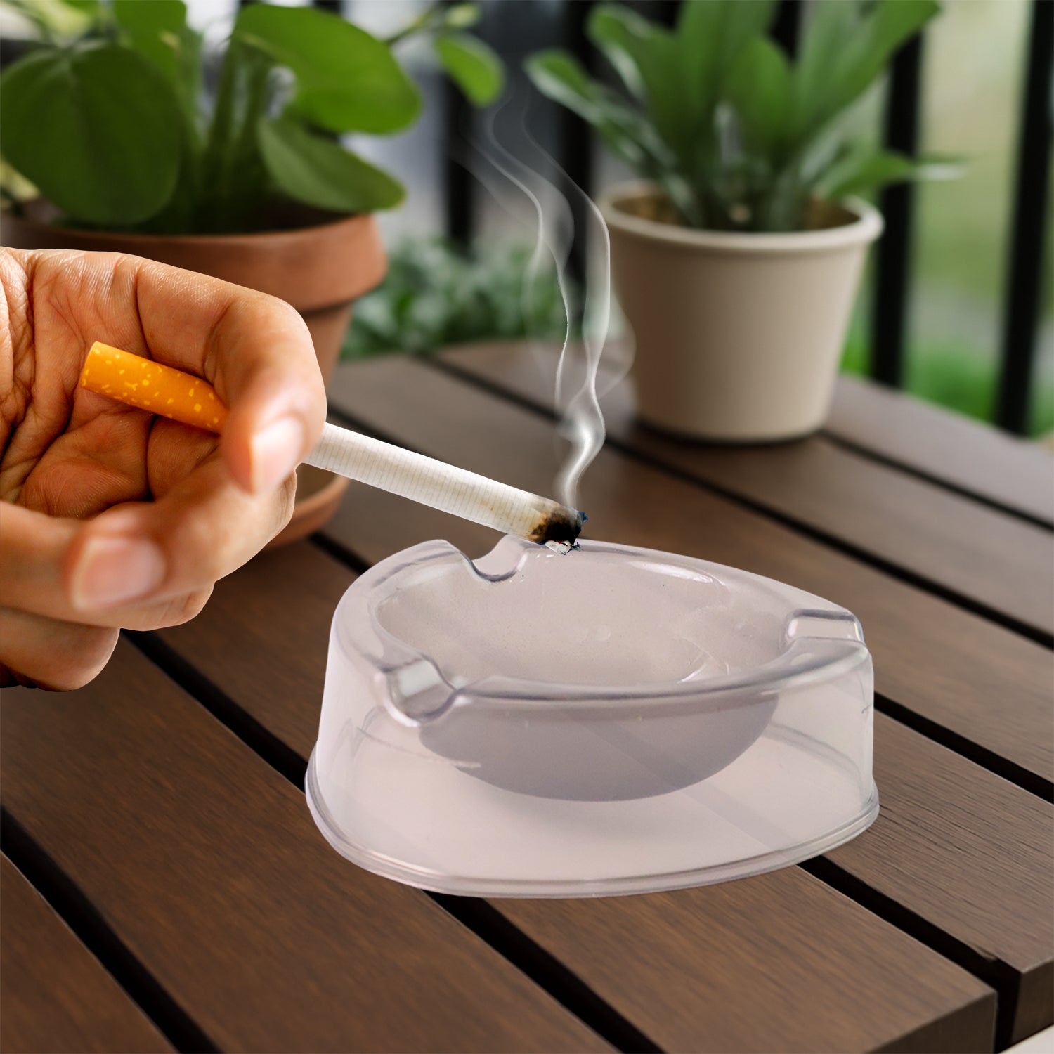 Oblivion Transparent White Ashtray With Cigarette Holder Grooves  Modern Smoke Disposal Tray (1 Pc)