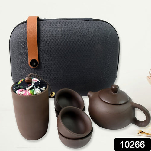 Traditional Chinese purple sand ceramic tea set components displayed