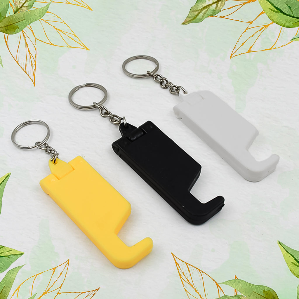 2 In 1 Plastic Keychain With Mobile Stand  Phone Holder (100 Pcs Set  Multicolor)