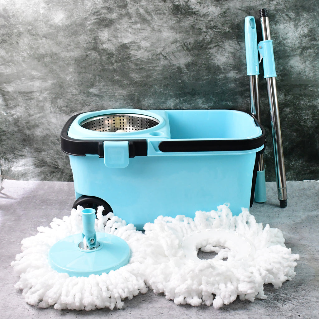 360 Spin Mop With Super Absorbent Microfiber Heads (1 Set)