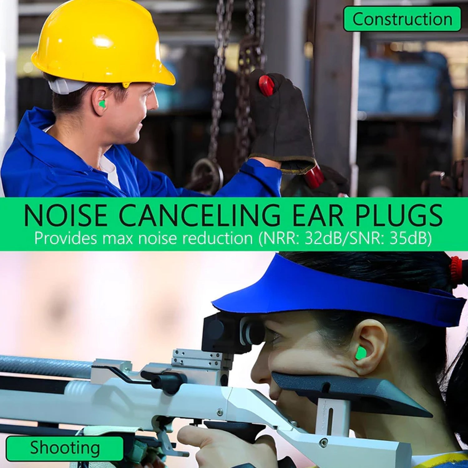 Noise blocking ear plugs made from soft foam material