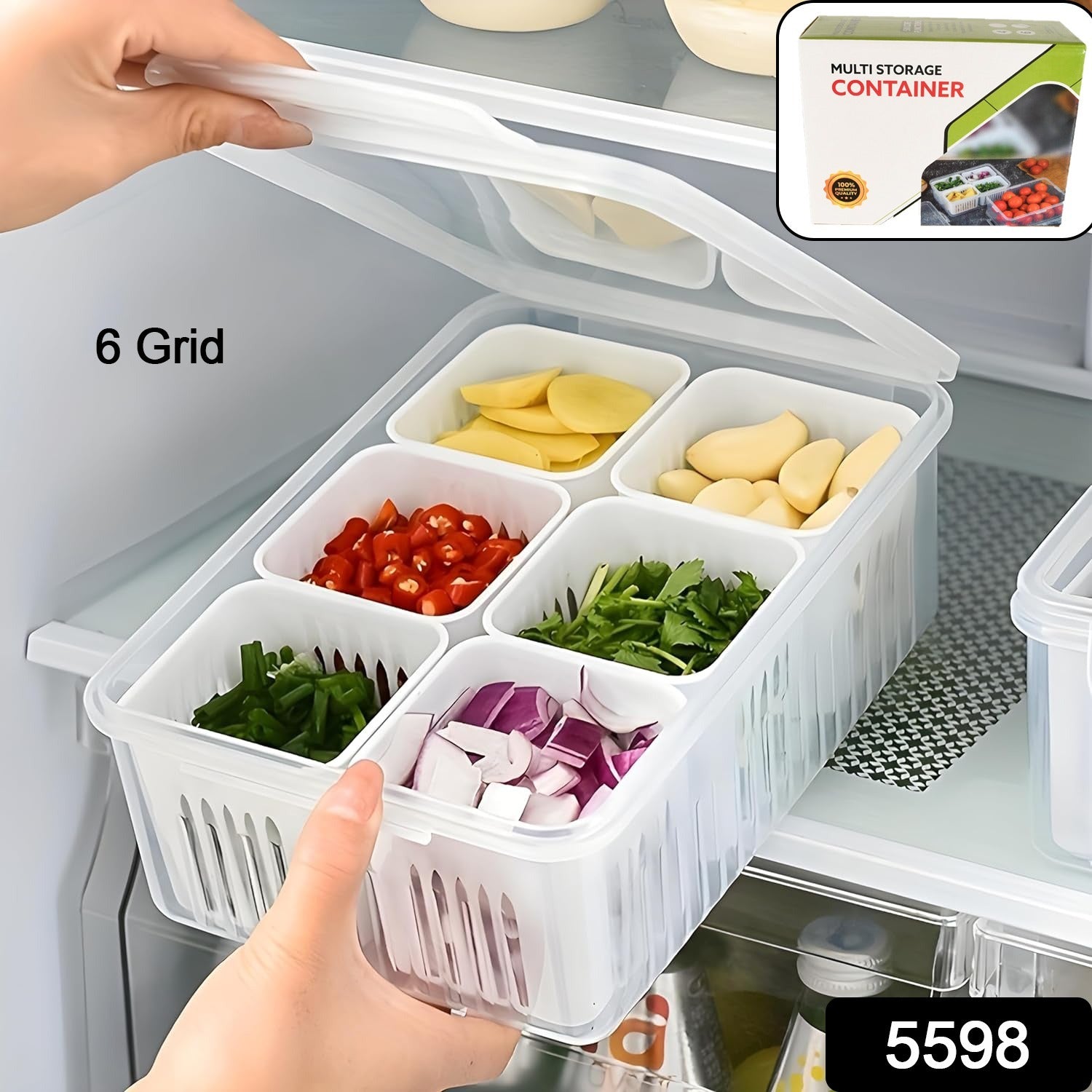 Stackable fridge storage containers in a clean refrigerator, showcasing efficient kitchen organization.