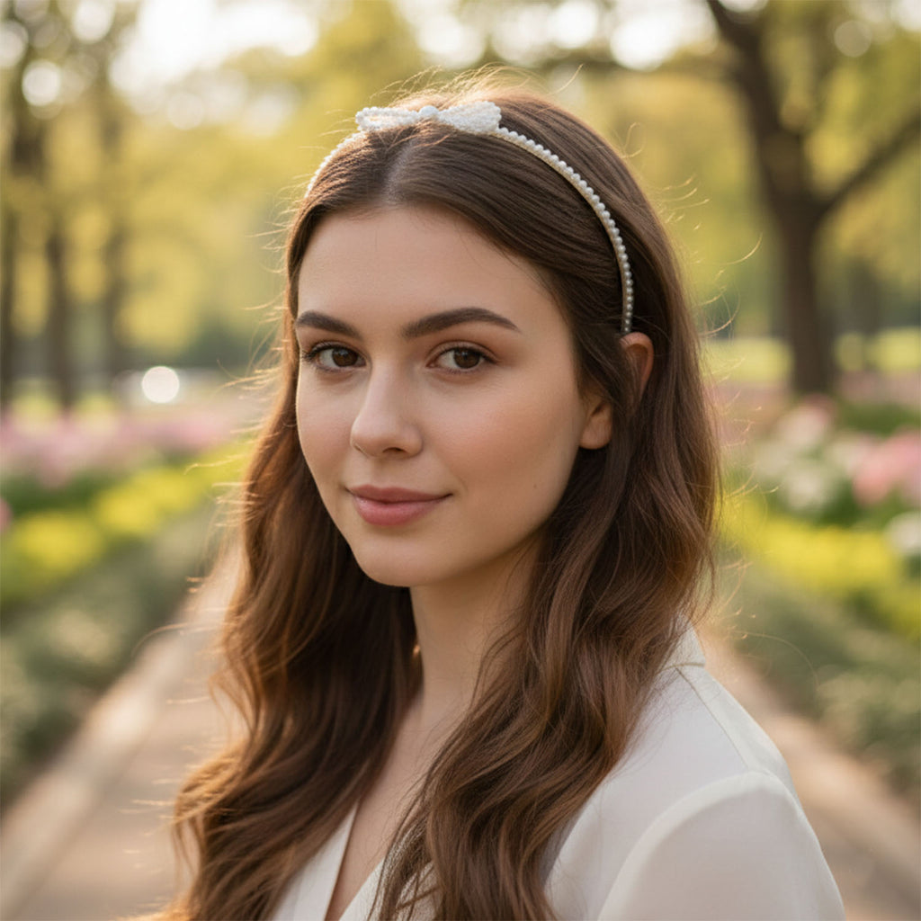 Elegant Pearl Beaded Slim Metal Hair Band (1 Pc)