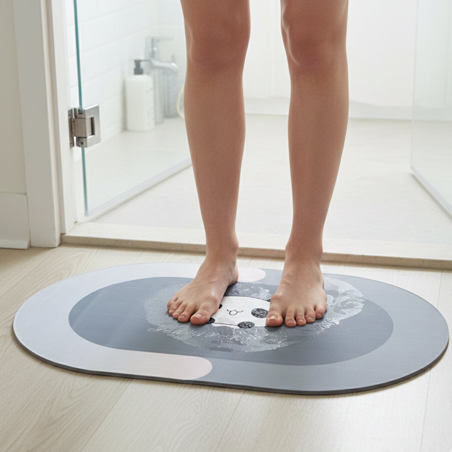 Anti-slip Cartoon Panda Printed Bathroom Floor Mat (1 Pc 89 X 59 Cm)
