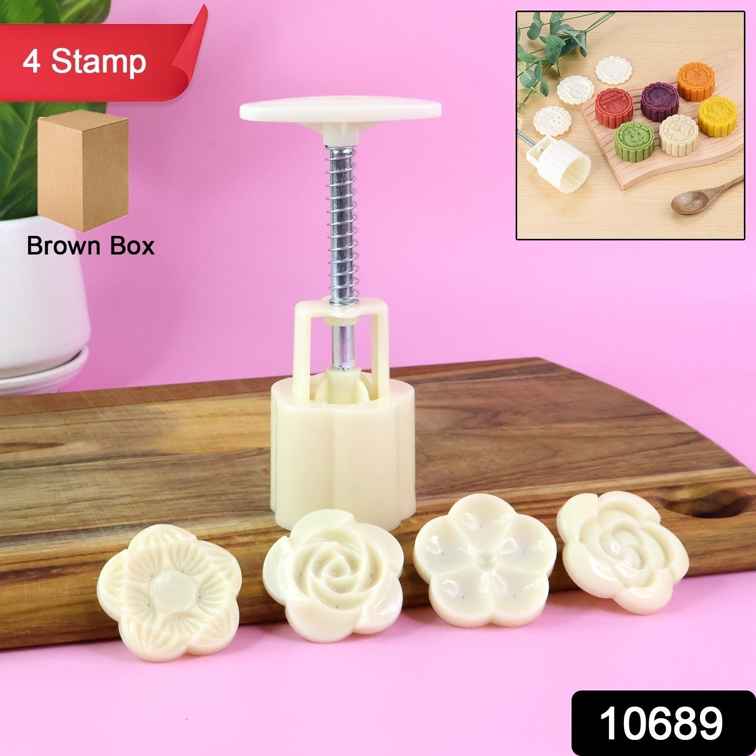 Close-up of mooncake press mold’s intricate floral stamp designs