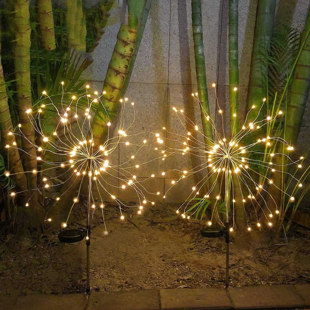 Solar Powered Warm White Starburst Firework Garden Light Set (2 Pc  120 Led)