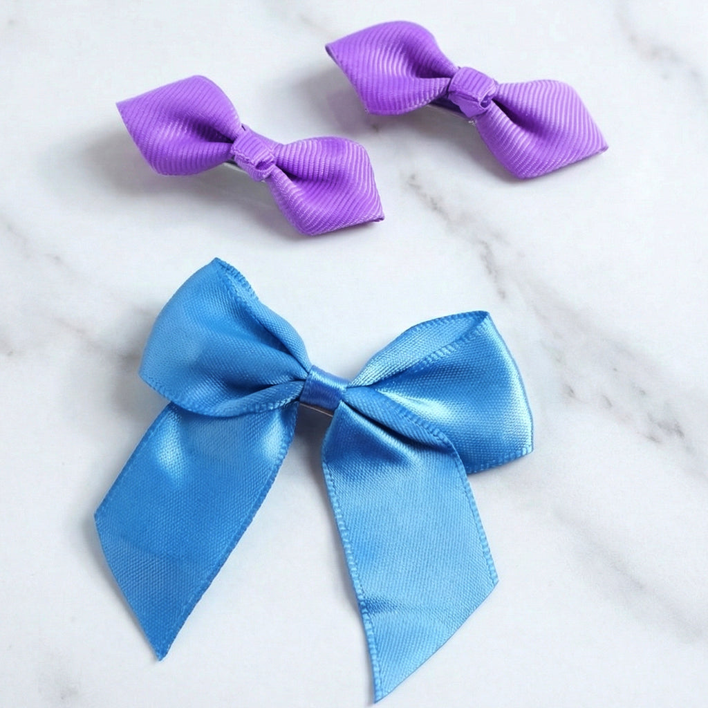 Elegant Satin Ribbon Bow Hair Clips Set (3 Pc)
