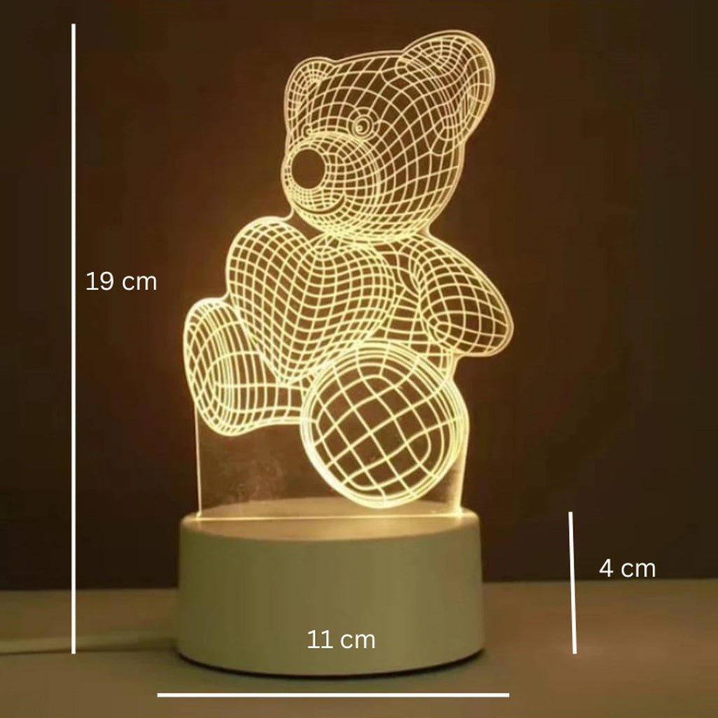 3d Teddy Bear Led Night Lamp With Heart Design (1 Pc)