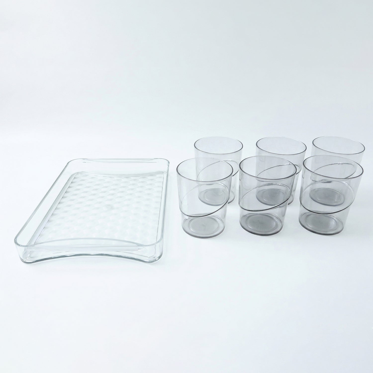 Glass tumblers with stylish serving tray for parties