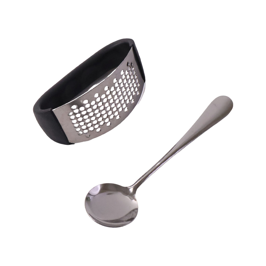 Heavy-duty Garlic Press Tool With Spoon Set (2 Pc Set)