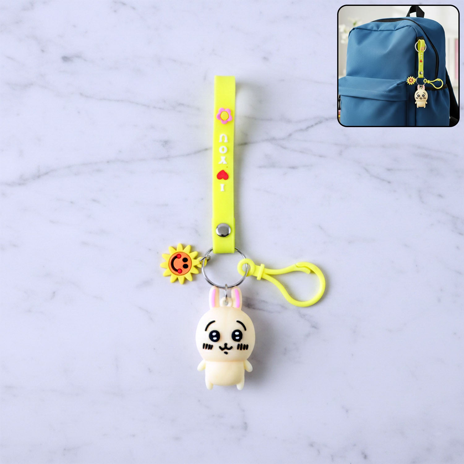 Cute Cartoon Bunny Silicone Keychain With Decorative Strap (1 Pc)