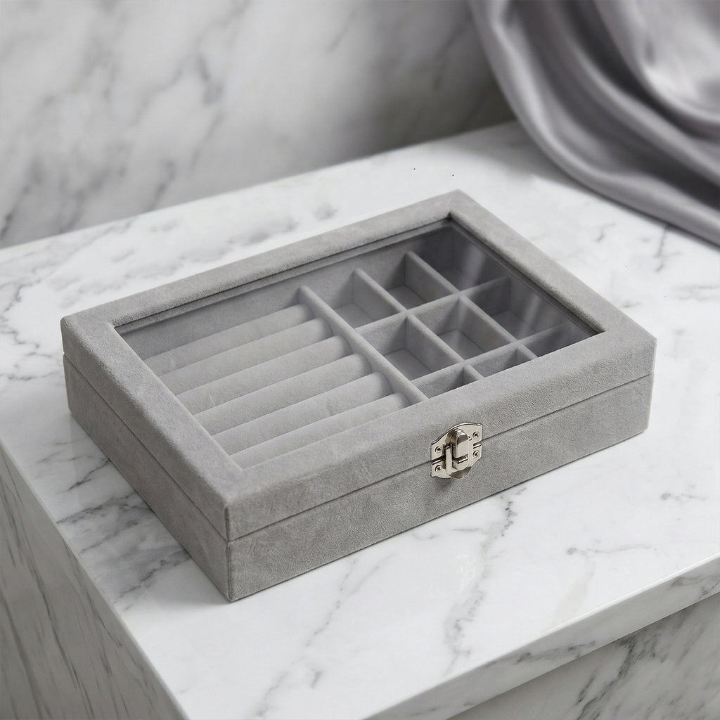 Premium Velvet Jewellery Organizer Box With Transparent Lid
