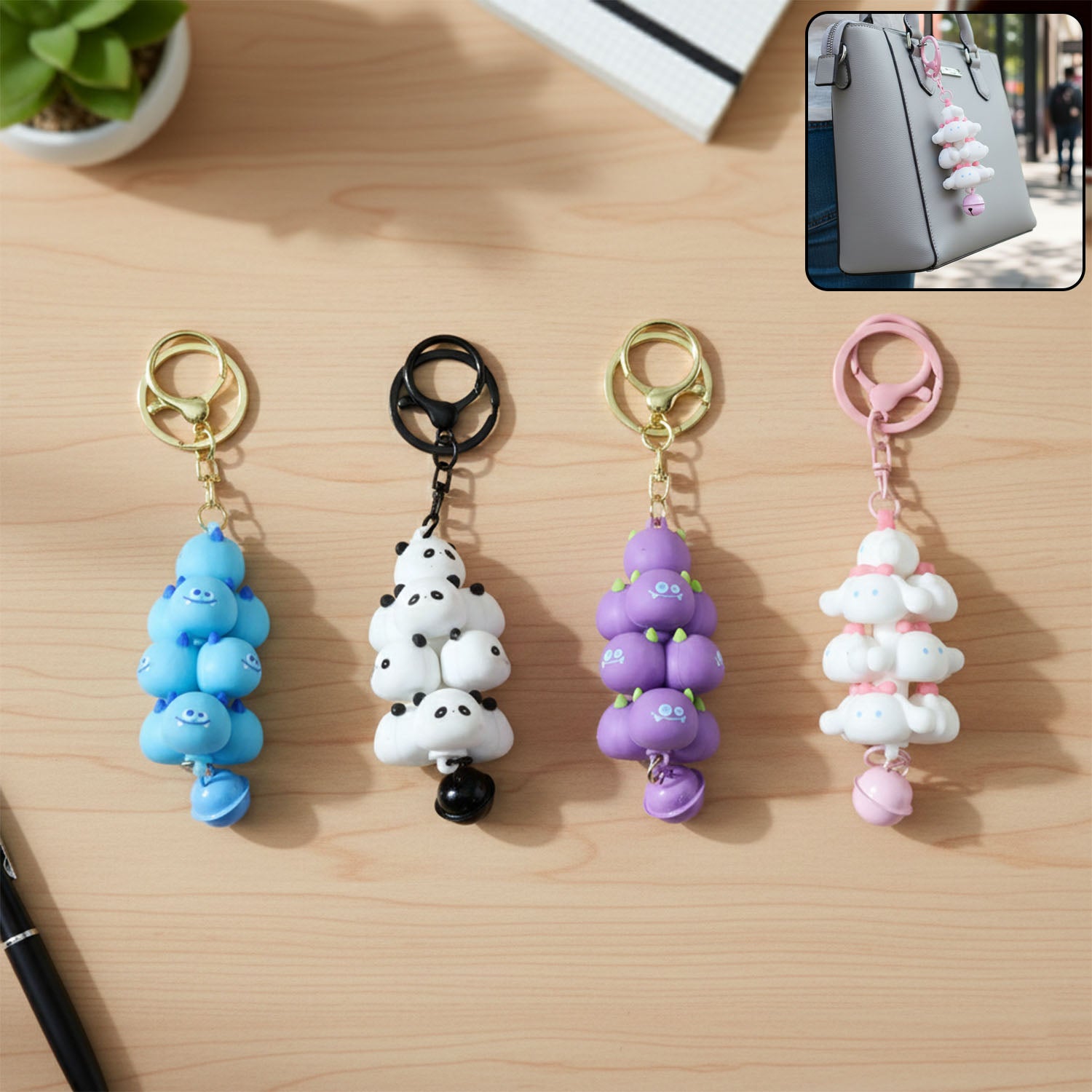 Cute Cartoon Cloud Stack Keychain With Bell (1 Pc  Mix Color)