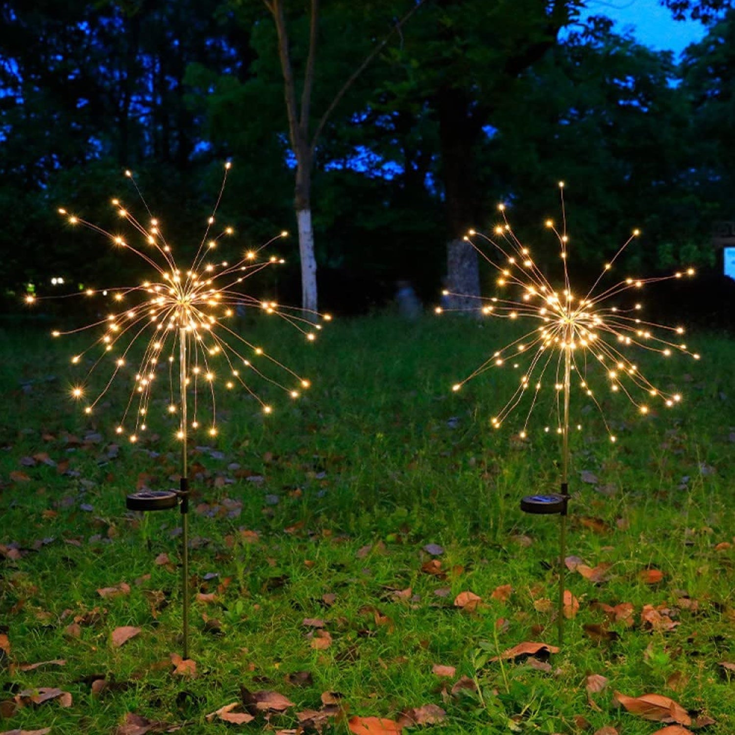 Solar Powered Warm White Starburst Firework Garden Light Set (2 Pc  120 Led)