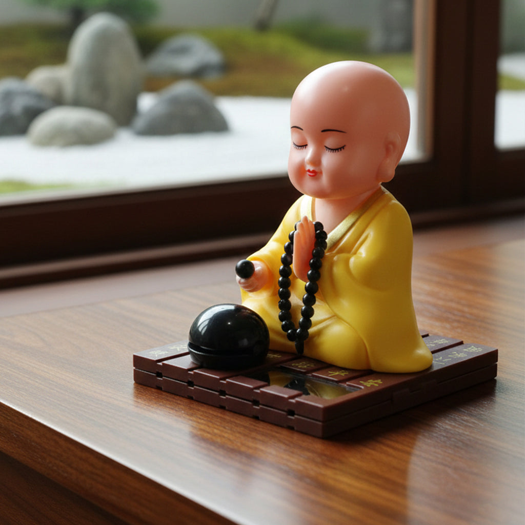 Yellow Solar Powered Sitting Buddha Statue (1 Pc  Medium)