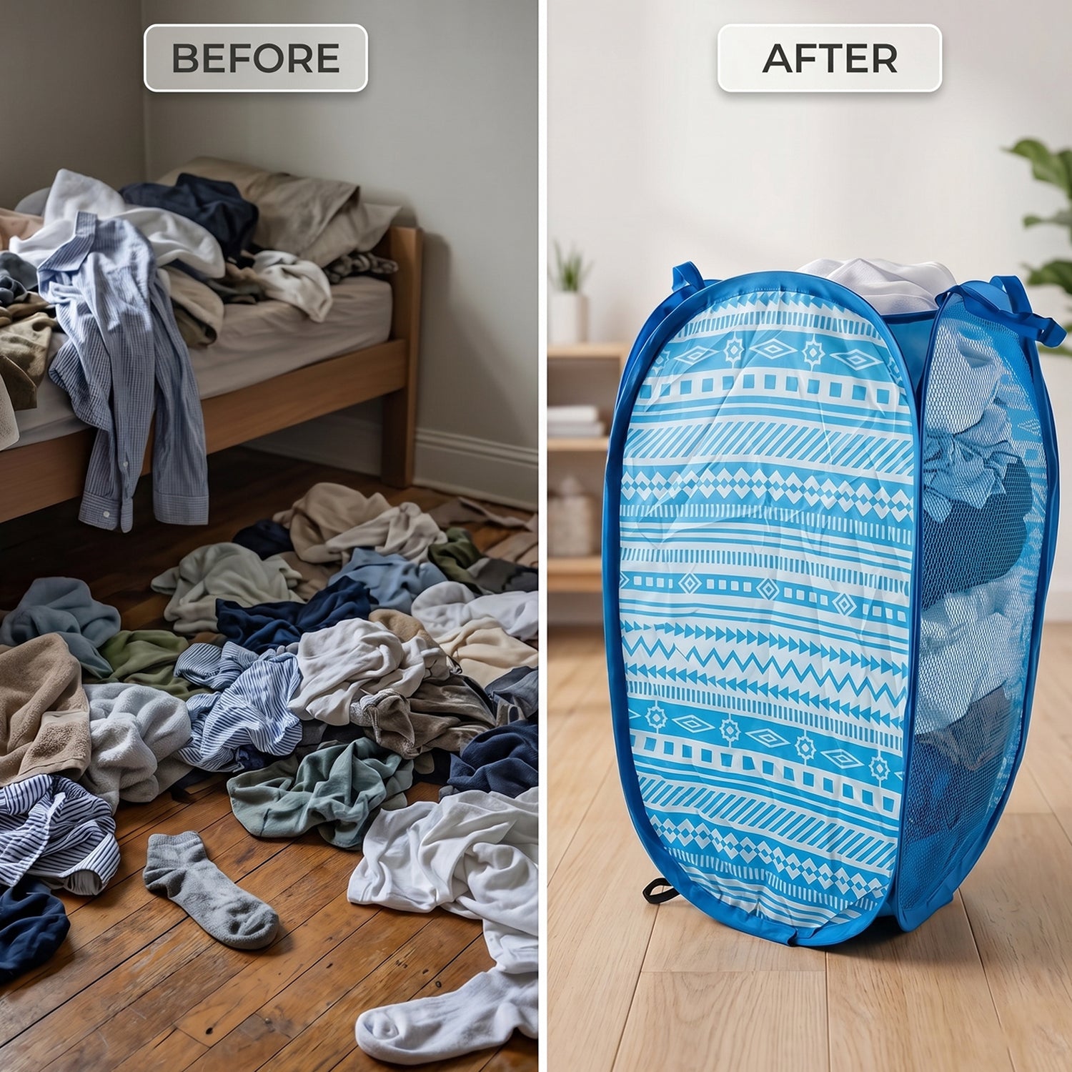 Foldable Laundry Basket Fabric Mesh Clothes Hamper Storage Bag (1 Pc52x30x30cm)