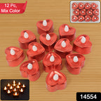Heart Shaped Led Tea Light Candles (Mix Color  12 Pc)