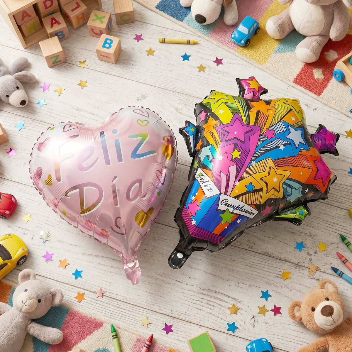 Party backdrop decoration with mix-design foil balloons