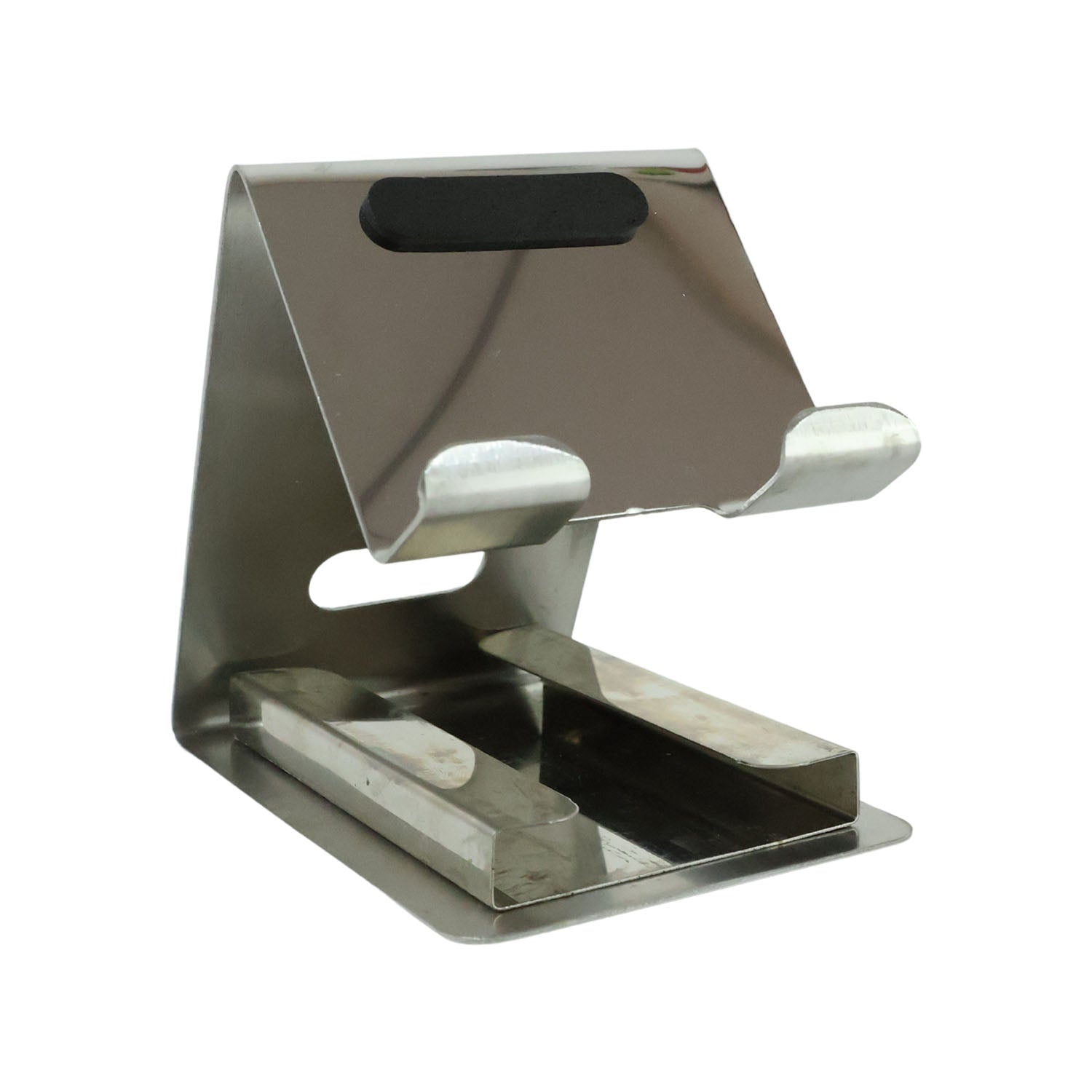 Close-up of tabletop mobile phone stand holder with phone