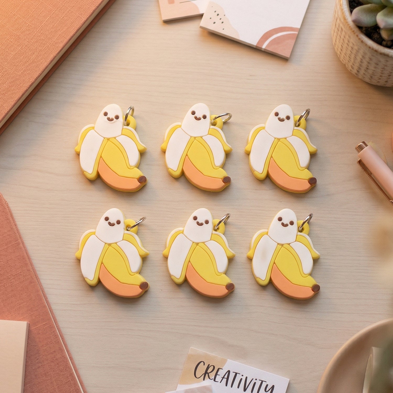 Cute Cartoon Banana Bag Charm Keychain Set (10 Pc)
