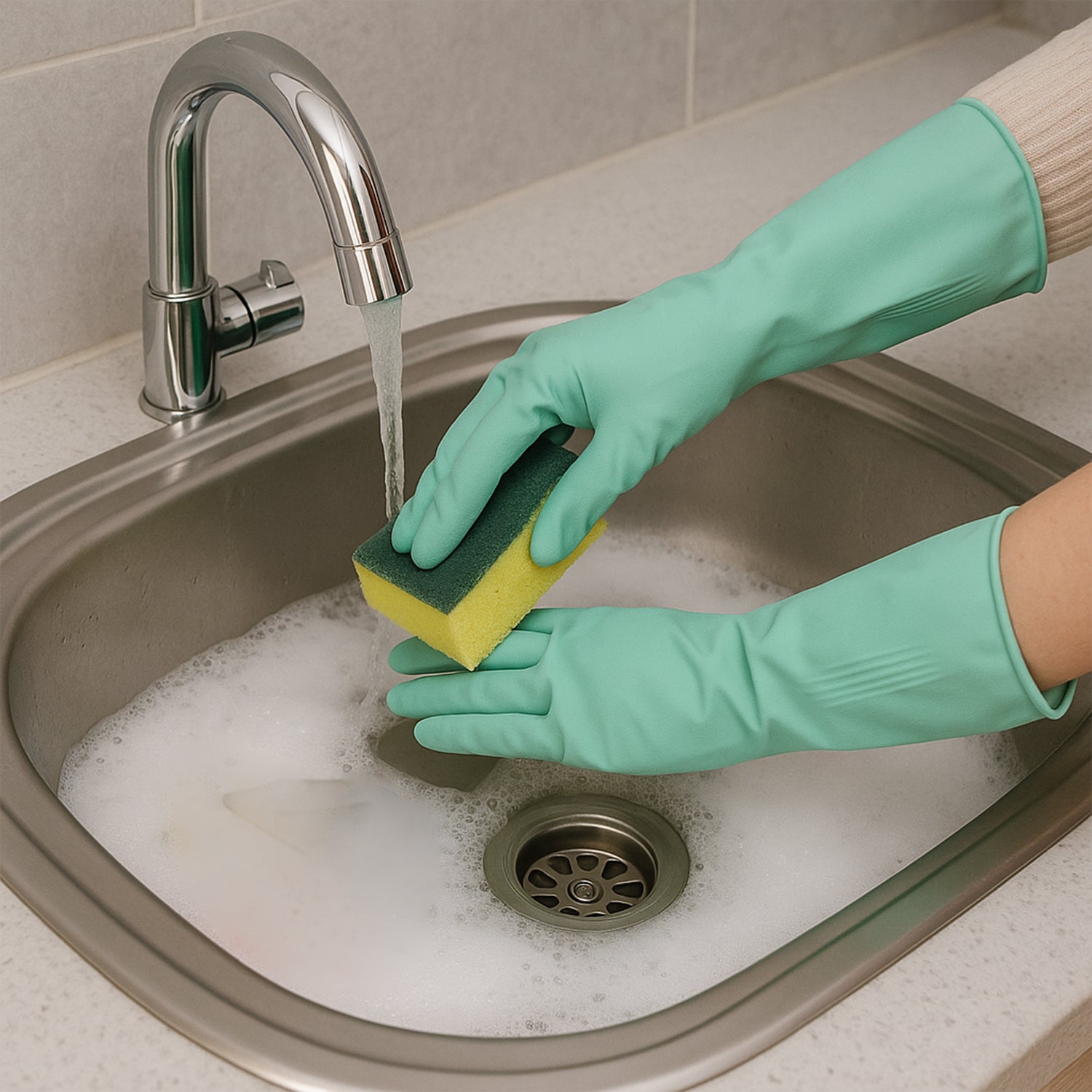 Long Cuff Multipurpose Rubber Cleaning Gloves (1 Pair Mix Color)