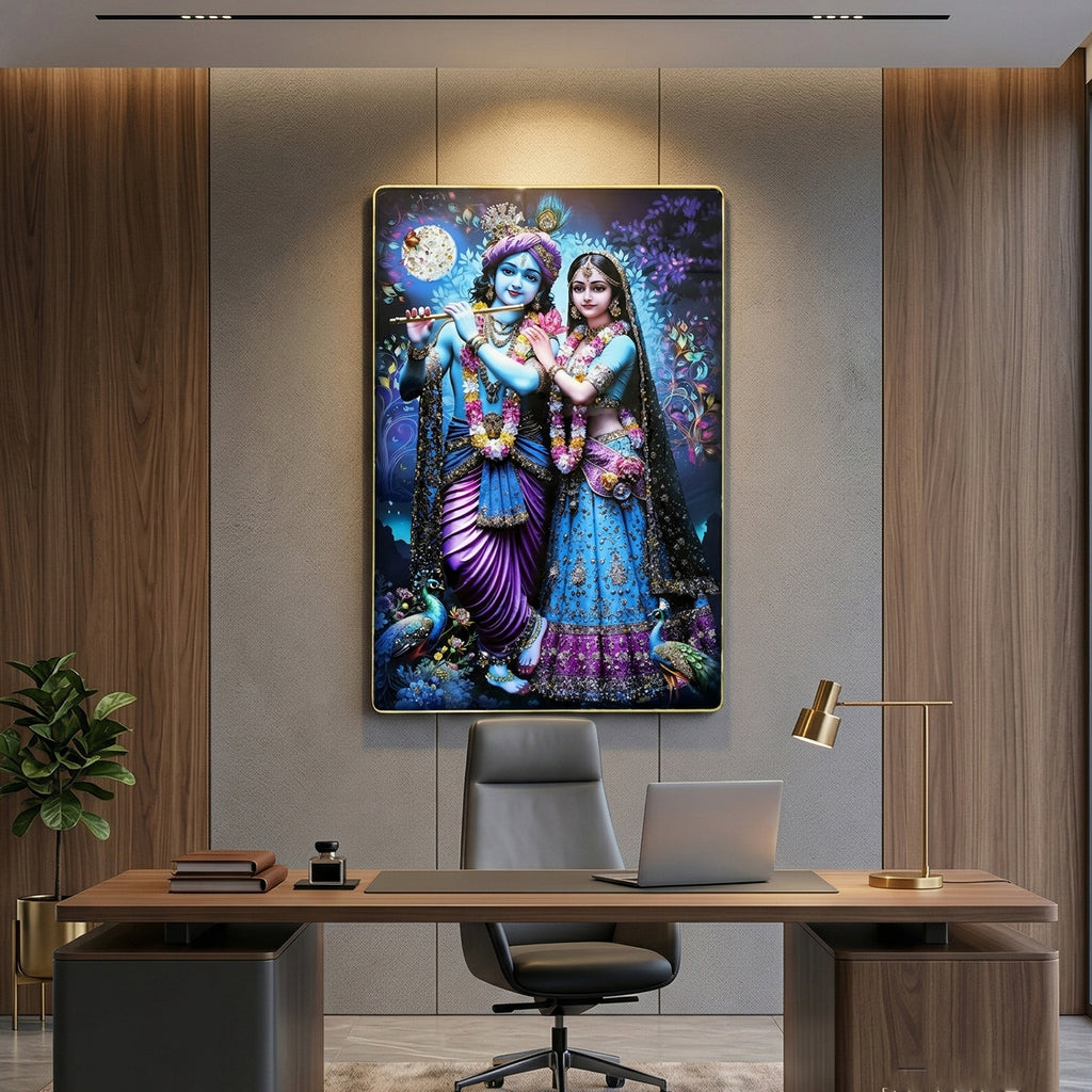 Divine Radha Krishna Full Moon Artistic Wall Frame (1 Pc 89x58 Cm)