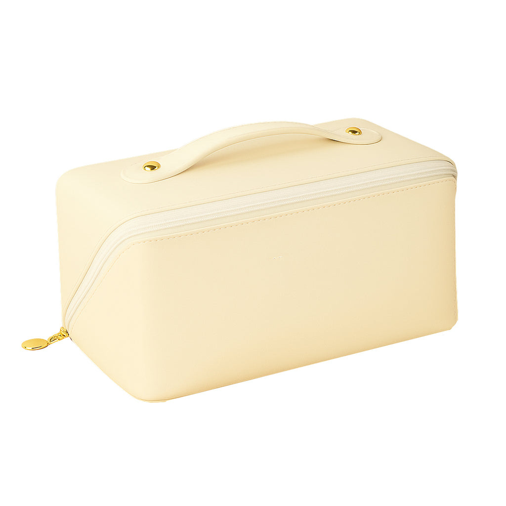 Premium Cream Travel Makeup  Toiletry Organizer Pouch With Zipper  Handle (1 Pc)