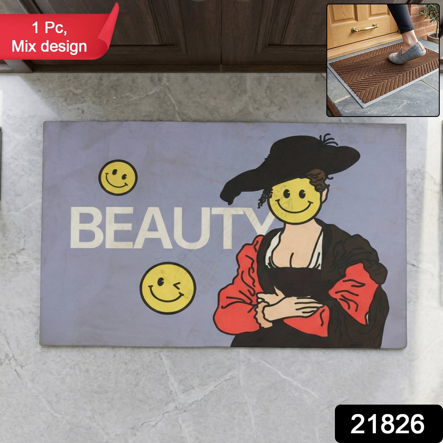 Decorative door mat enhancing home entrance decor with anti slip feature