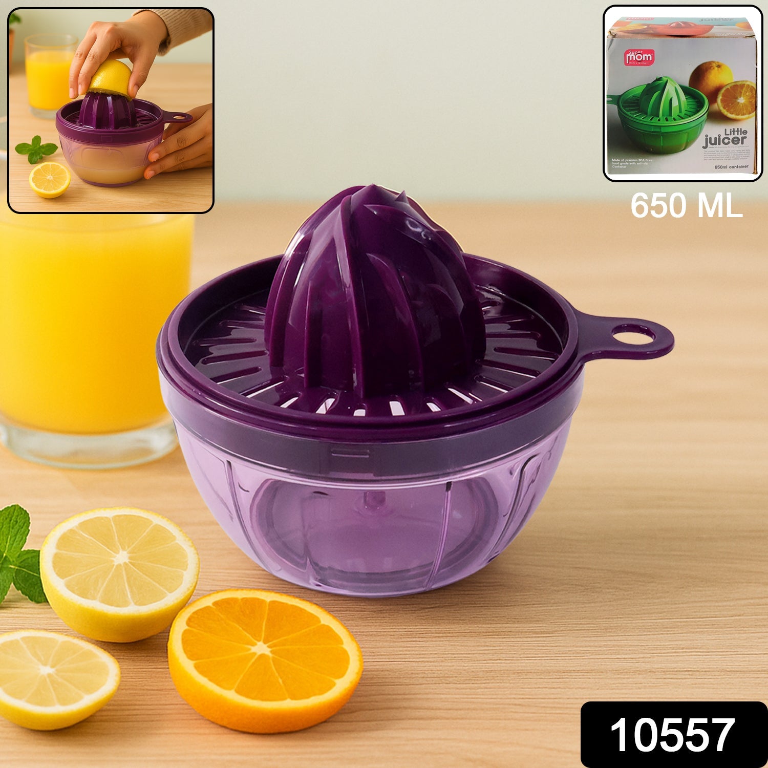 Compact manual hand juicer for fresh citrus fruit juice
