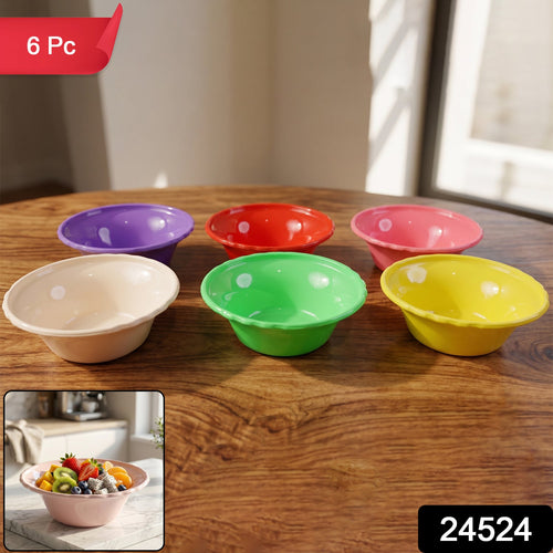 Pack of 6 colourful plastic bowls in assorted shades