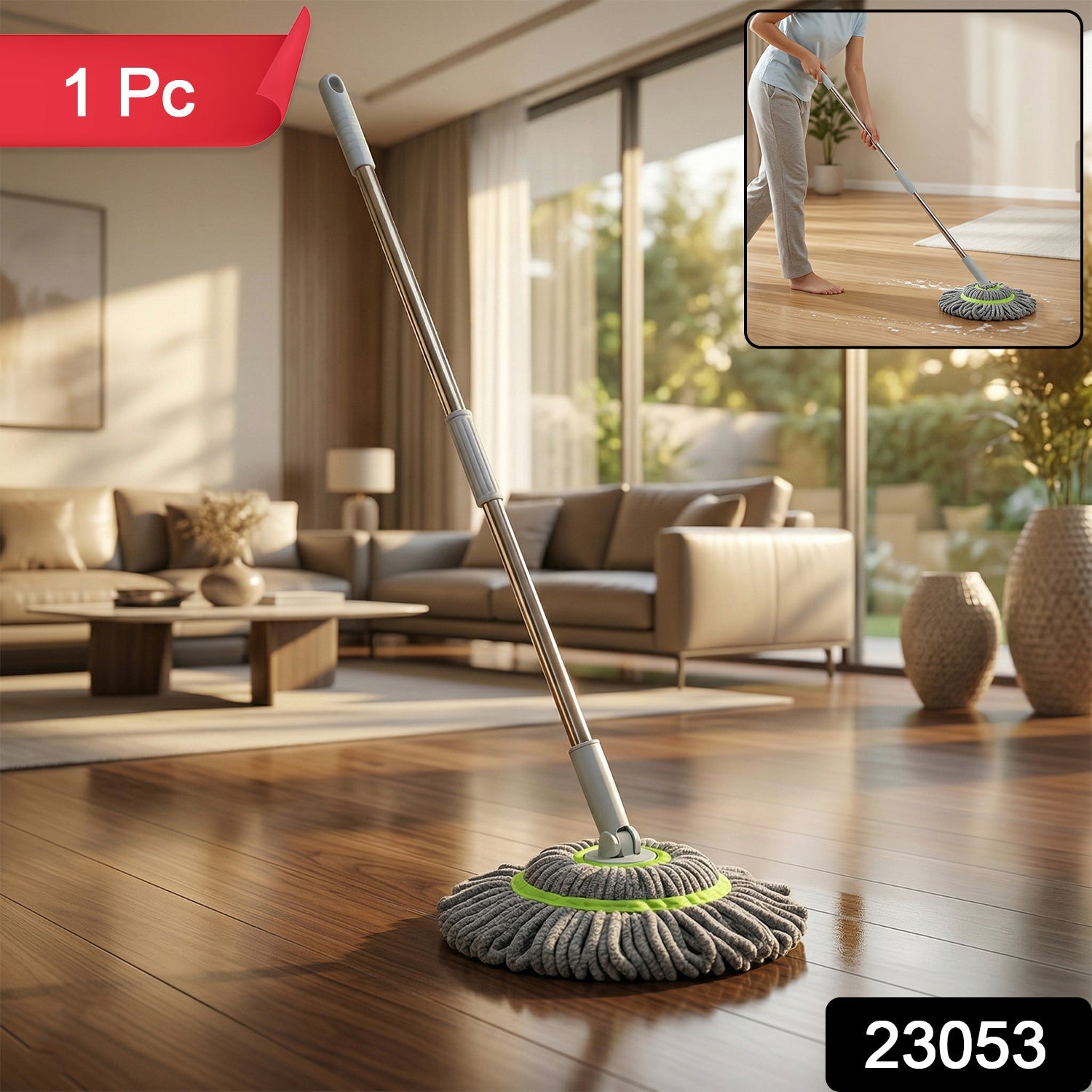 360 degree rotating Spin Mop head for corner cleaning