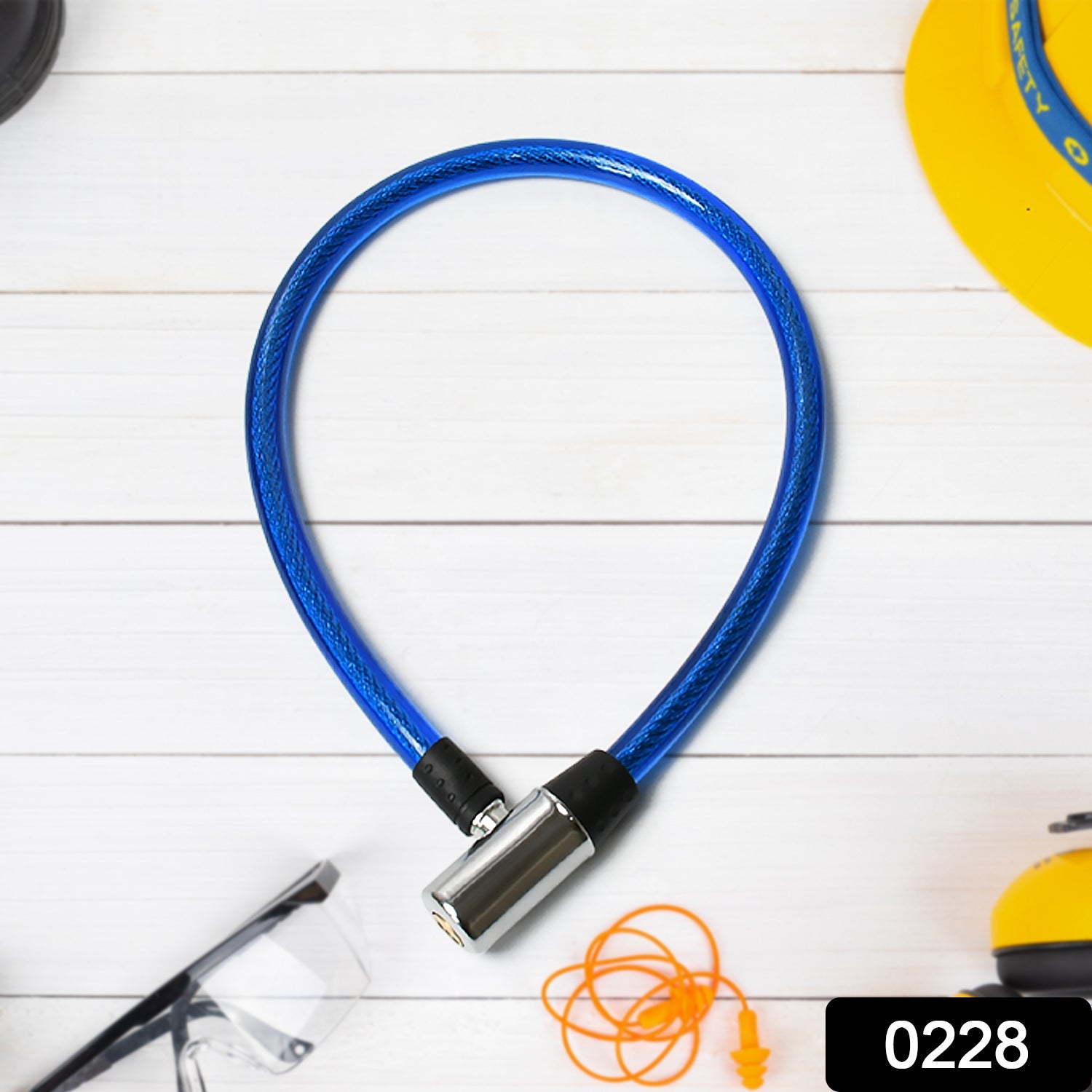 The Safelix Multi-Purpose Cable Lock securing a motorbike helmet.