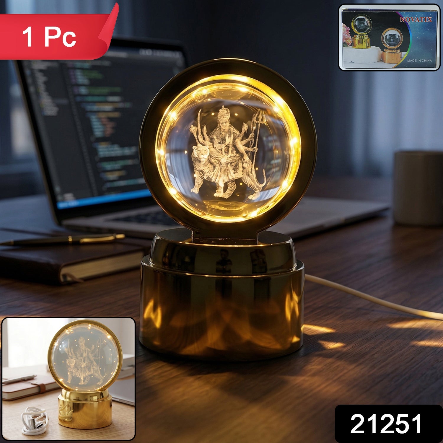 Stylish LED night lamp with goddess inside, USB powered