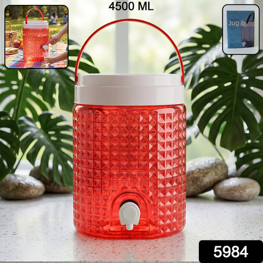 Close-up of the ergonomic handle on the leakproof plastic water jug.