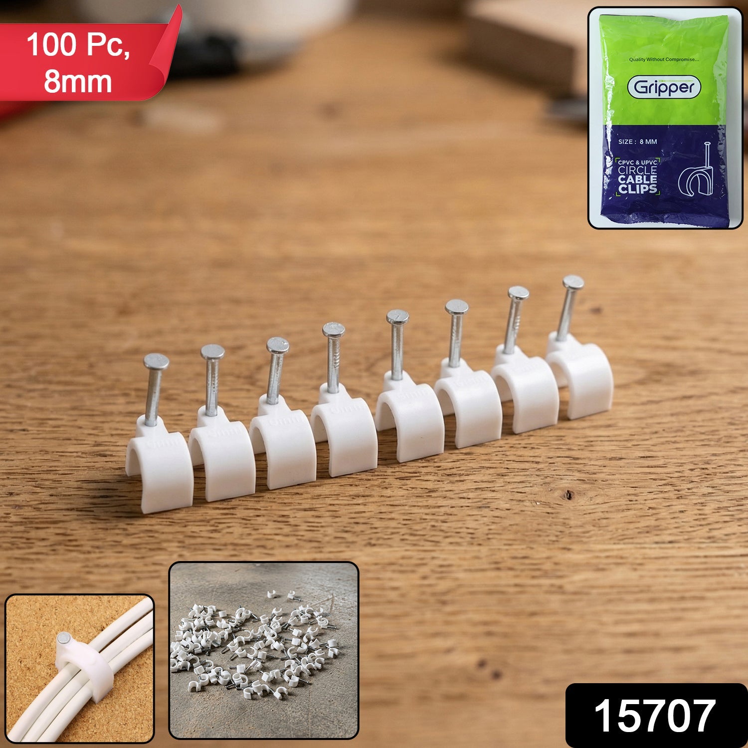 Durable wire fixing clips with built-in steel nail for wall mounting