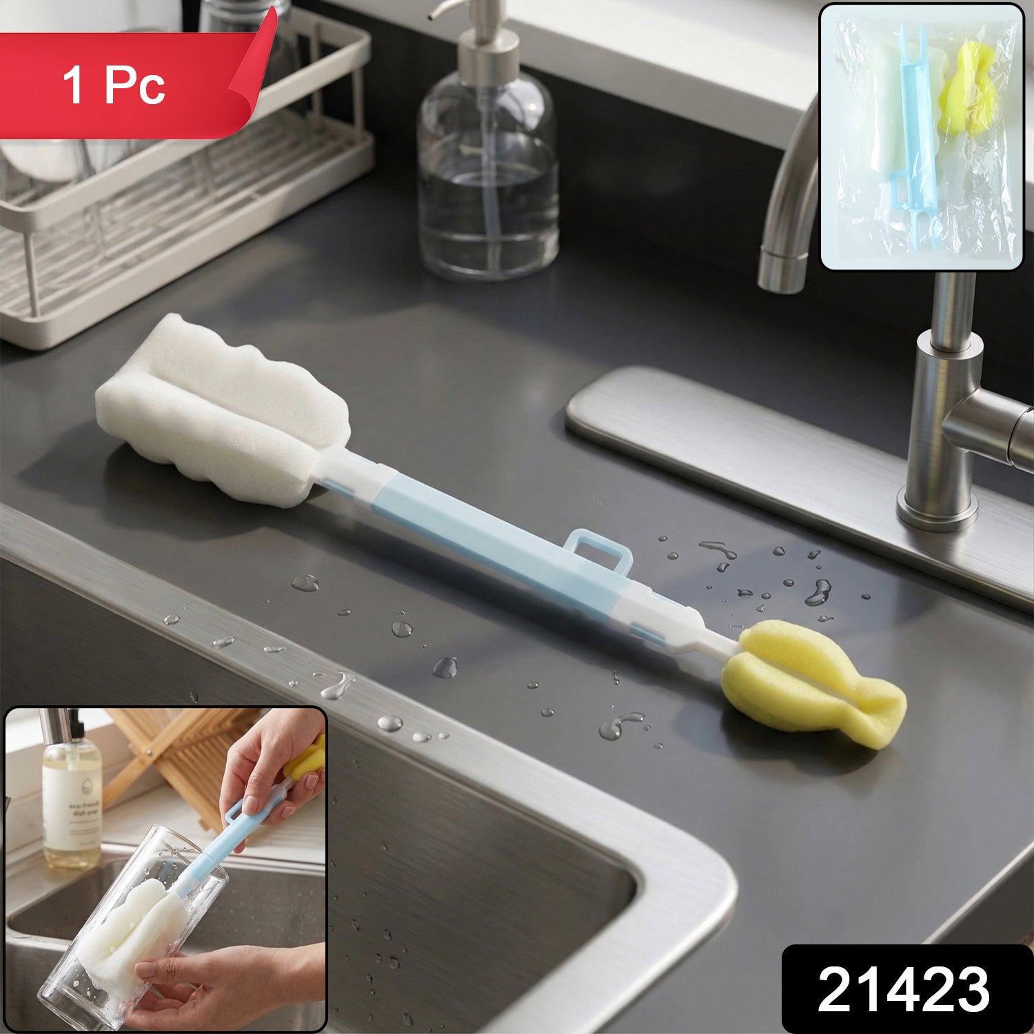 Kitchen bottle scrub brush ideal for cleaning glass bottles and jars