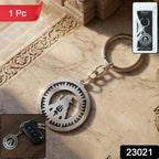 Close-up of Mahakal keychain showing elegant engraved design and metallic finish.