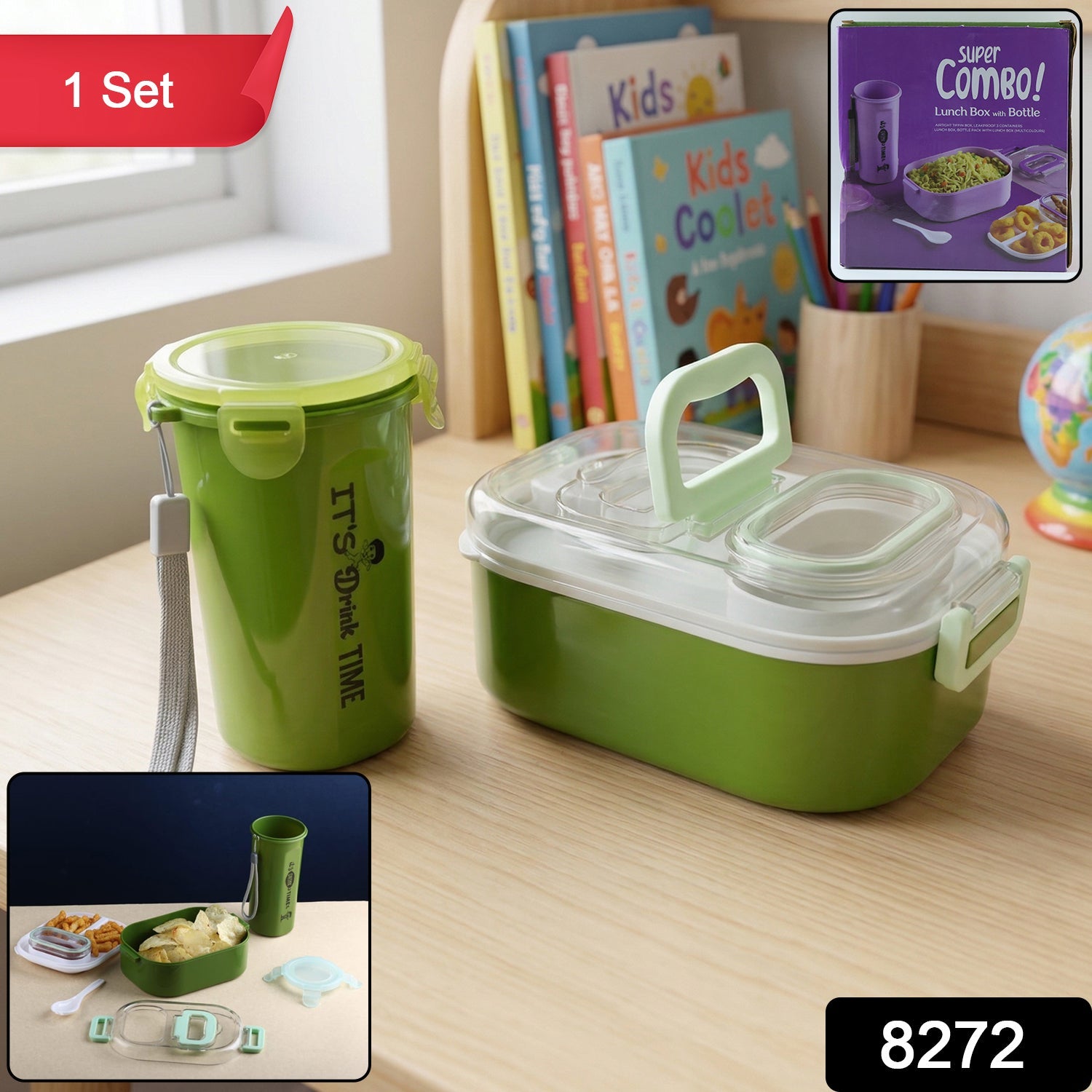 Top view of the multi-functional lunch box showing compartments and the tumbler.