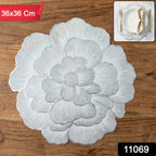 Close-up of round floral PVC placemat, stylish and protective