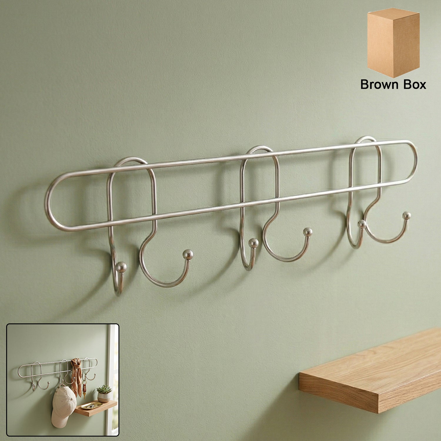 Indoor stainless steel wall mounted hook rack