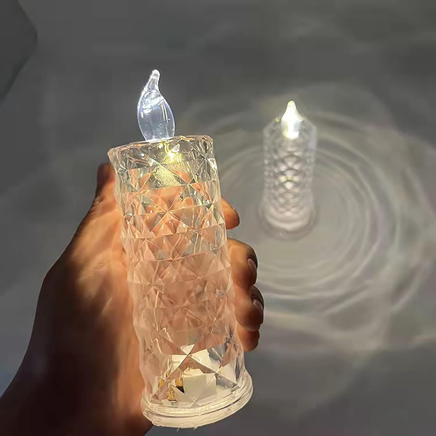 8439 Rose Candles Led Flameless And Smokeless Decorative Acrylic Transparent Candles Led Tea Light Candle Perfect For Gifting Home Diwali Christmas Crystal Candle Lights (1 Pc)  (Moq - 12 Pc )
