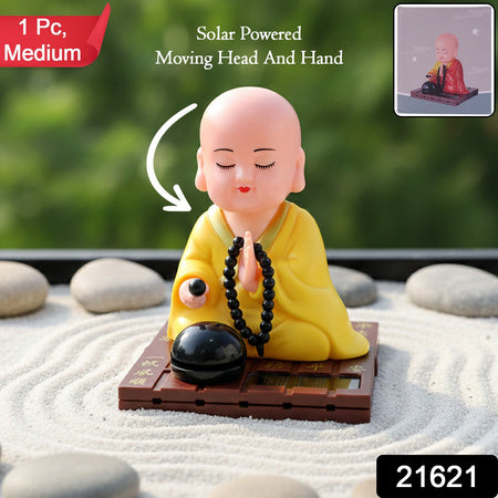 Yellow Solar Powered Sitting Buddha Statue (1 Pc  Medium)