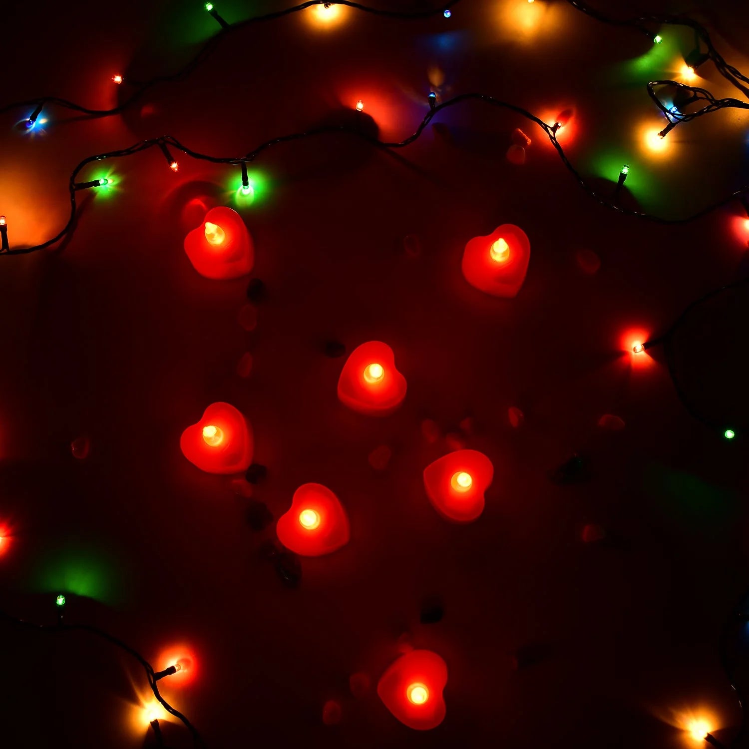 6631a Flameless Candles Led Heart Shape Tea Light Candles Multi Color Electrical Diya Candles Battery Operated Fake Candles For Gifthome Decoration Diwali Navratri Lighting (Pack Of 12)