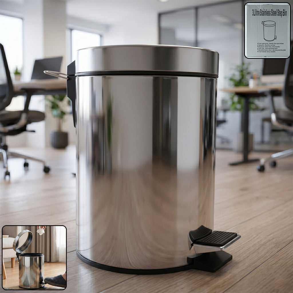Premium Stainless Steel Pedal Dustbin With Close Lid (1 Pc3 Ltr)