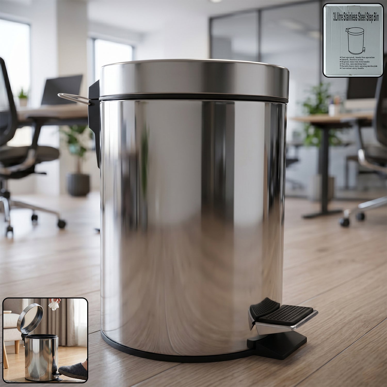 Premium Stainless Steel Pedal Dustbin With Close Lid (1 Pc3 Ltr)