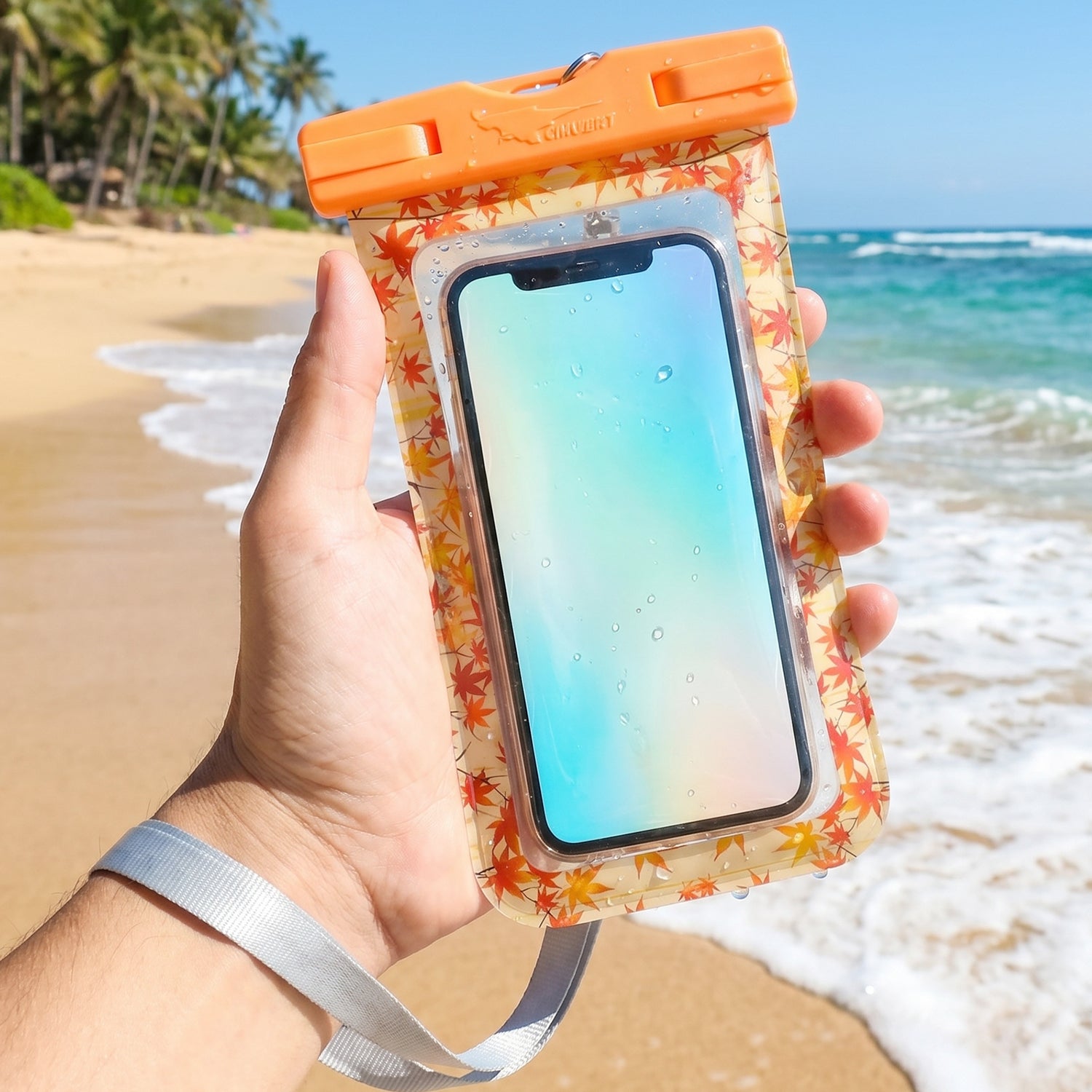 Maple Leaf Waterproof Mobile Pouch  1 Pc Universal Phone Case With Armband  Lanyard